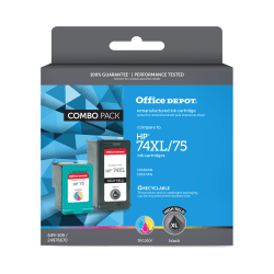 Office Depot Brand Remanufactured High-Yield Black And Tri-Color Ink Cartridge Replacement For HP 74XL, 75, Pack Of 2, OD74XL75