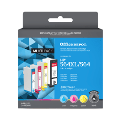 Office Depot Brand Remanufactured High-Yield Black And Cyan, Magenta, Yellow Ink Cartridge Replacement For HP 564XL, 564, Pack Of 4