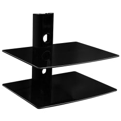 Mount-It! MI-802 Dual Glass Floating Wall Mounted Shelf, 14inH x 17-1/2inW x 14inD, Black