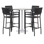 KFI Studios Eveleen 5-Piece Outdoor Patio Set, 33-13/16inH x 30inW x 30inD, Black Chairs, White Table