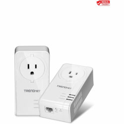 TRENDnet Powerline 1300 AV2 Adapter With Built-in Outlet Adapter Kit, Includes 2 x TPL-423E Adapters, IEEE 1905.1 & IEEE 1901, Gigabit Port, Range Up To 300m (984 ft), White, TPL-423E2K - Powerline 1300 AV2 Adapter Kit with Built-in Outlet