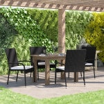 Flash Furniture Maxim Stackable Indoor/Outdoor Wicker Dining Chairs With Tie-On Padded Seat Cushions, Cream/Black, Set Of 4 Chairs