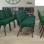 Flash Furniture HERCULES Series 21inW Stackable Church Chair, Hunter Green/Goldvein