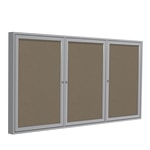 Ghent 3 Door Enclosed Fabric Bulletin Board, Satin Aluminum Frame, 36inH x 72inW, Taupe