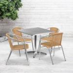 Flash Furniture Lila Square Aluminum Indoor-Outdoor Table With 4 Chairs, 27-1/2inH x 31-1/2inW x 31-1/2inD, Beige, Set Of 5