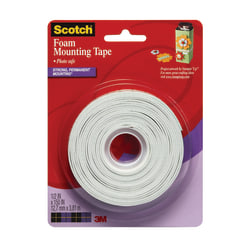 Scotch Foam Mounting Tape, 1/2in x 150in, White