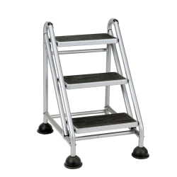 Cosco Rolling Commercial Step Stool, 3-Step, 26 3/5 Spread, Black/Platinum