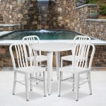 Flash Furniture Commercial Grade Round Metal Indoor-Outdoor Table With 4 Chairs, 29-1/2inH x 30inW x 30inD, White, Set Of 5