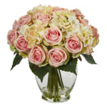 Nearly Natural Rose And Hydrangea 12inH Artificial Bouquet Arrangement. 12inH x 10inW x 10inD, Pink