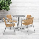 Flash Furniture Lila 5-Piece 23-1/2in Round Aluminum Indoor/Outdoor Table Set With Rattan Chairs, Beige