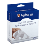 Verbatim CD/DVD Paper Storage Sleeves, White, Box Of 100 Sleeves