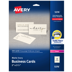 Avery Clean Edge Printable Business Cards With Sure Feed Technology For Laser Printers, 2in x 3.5in, Ivory, 200 Blank Cards