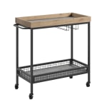 Sauder Market Commons Rolling Bar Cart, 32-3/4inH x 33-1/2inW x 14-7/8inD, Prime Oak/Slate Gray