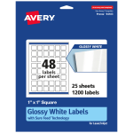 Avery Glossy Permanent Labels With Sure Feed, 94103-WGP25, Square, 1in x 1in, White, Pack Of 1,200