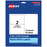 Avery Permanent Labels, 94229-WMP25, Rectangle, 5-1/2in x 8-1/2in, White, Pack Of 50