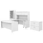 Bush Business Furniture Studio C 72inW x 36inD U Shaped Desk with Hutch, Bookcase and File Cabinets, White, Standard Delivery