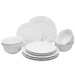 Gibson Home Fine Ceramic Scallop Buffet 12-Piece Dinnerware Set, White