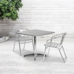 Flash Furniture Lila 3-Piece 31-1/2in Square Aluminum Indoor/Outdoor Table Set With Slat-Back Chairs