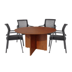 Boss Office Products 42in Round Table And Mesh Guest Chairs Set, Cherry/Black