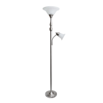 Lalia Home Torchiere Floor Lamp With Reading Light, 71inH, Brushed Nickel/White