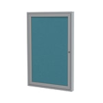 Ghent 1 Door Enclosed Fabric Bulletin Board, Satin Aluminum Frame, 24inH x 18inW, Teal