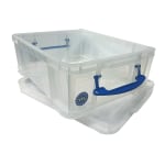 Really Useful Box Plastic Storage Container With Built-In Handles And Snap Lid, 17 Liters, 18 7/8in x 15 3/8in x 8in, Clear