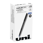 uni-ball Onyx Rollerball Pens, Fine Point, 0.7 mm, Black Barrel, Blue Ink, Pack Of 12