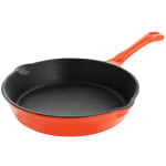 MegaChef Enamel Round Preseasoned Cast Iron Frying Pan, 8in, Orange