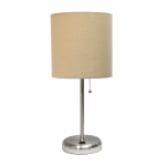 LimeLights Stick Lamp with USB Port, 19-1/2inH, Tan Shade/Brushed Steel Base