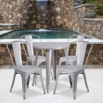 Flash Furniture Commercial-Grade Round Metal Indoor/Outdoor Table Set With 4 Cafe Chairs, Silver