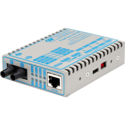 Omnitron FlexPoint 10/100 Ethernet Fiber Media Converter RJ45 ST Single-Mode 30km - 1 x 10/100BASE-TX; 1 x 100BASE-LX; US AC Powered; Lifetime Warranty