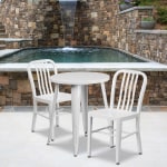 Flash Furniture Commercial-Grade Round Metal Indoor/Outdoor Table Set With 2 Vertical Slat-Back Chairs, White