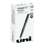 uni-ball Onyx Rollerball Pens, Micro Point, 0.5 mm, Black Barrel, Blue Ink, Pack Of 12