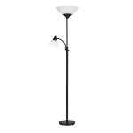 Adesso Piedmont 300W Torchiere with Reading Light, 71inH, White Shade/Black Base