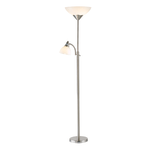 Adesso Piedmont 300W Torchiere with Reading Light, 71inH, Brushed Steel Base/White Shade