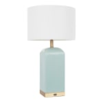 LumiSource Carmen Table Lamp, 24-1/2inH, White Shade/Gold And Green Base