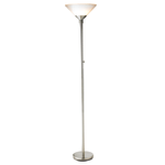 Adesso Aries 300W Torchiere Floor Lamp, 73inH, White Shade/Silver Base