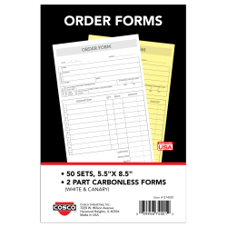 COSCO Order Form Book, 2-Part Carbonless, 8-1/2in x 5-1/2in, Script, Book Of 50 Sets