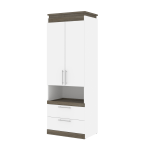 Bestar Orion 30inW Storage Cabinet With Pull-Out Shelf, White/Walnut Gray