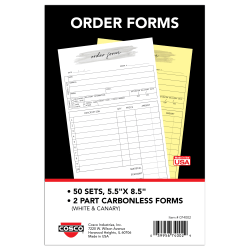 COSCO Order Form Book, 2-Part Carbonless, 8-1/2in x 5-1/2in, Simple, Book Of 50 Sets