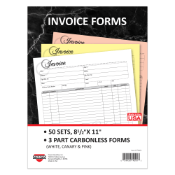 COSCO Invoice Form Book With Slip, 2-Part Carbonless, 8-1/2in x 11in, Artistic, Book Of 50 Sets