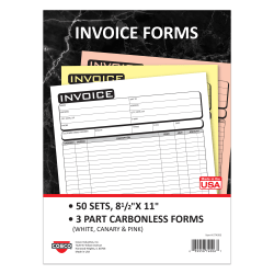 COSCO Invoice Form Book With Slip, 2-Part Carbonless, 8-1/2in x 11in, Business, Book Of 50 Sets