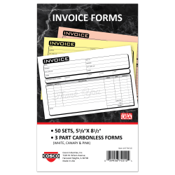 COSCO Service Invoice Form Book With Slip, 2-Part Carbonless, 5-3/8in x 8-1/2in, Business, Book Of 50 Sets