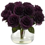 Nearly Natural Rose 11inH Plastic Floral Arrangement With Vase, 11inH x 11inW x 11inD, Purple Elegance