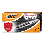 BIC PrevaGuard Clic Stic Ballpoint Pens With Antimicrobial Additive, Medium Point, 1.0 mm, Black Barrel, Black Ink, Pack Of 12 Pens