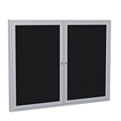 Ghent Traditional Enclosed 2-Door Fabric Bulletin Board, 36in x 60in, Black, Satin Aluminum Frame