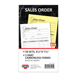 COSCO Sales Order Form Book With Slip, 2-Part Carbonless, 3-3/8in x 7-1/4in, Business, Book Of 50 Sets