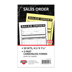 COSCO Sales Order Form Book With Slip, 3-Part Carbonless, 4-1/4in x 7-1/4in, Artistic, 50 Sets