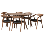 Baxton Studio Harland 7-Piece Dining Set, Black/Walnut