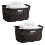 Mind Reader 40L Plastic Laundry Basket Clothes Hamper, 11in H x 14-1/2in W x 23in L, Brown, Set of 2